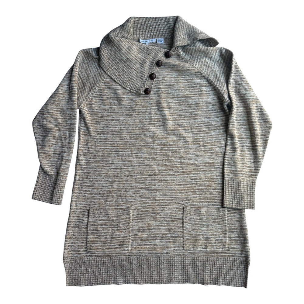 Eight Eight Eight Womens Tan Space Dye Cotton Button Collar Tunic Sweater L